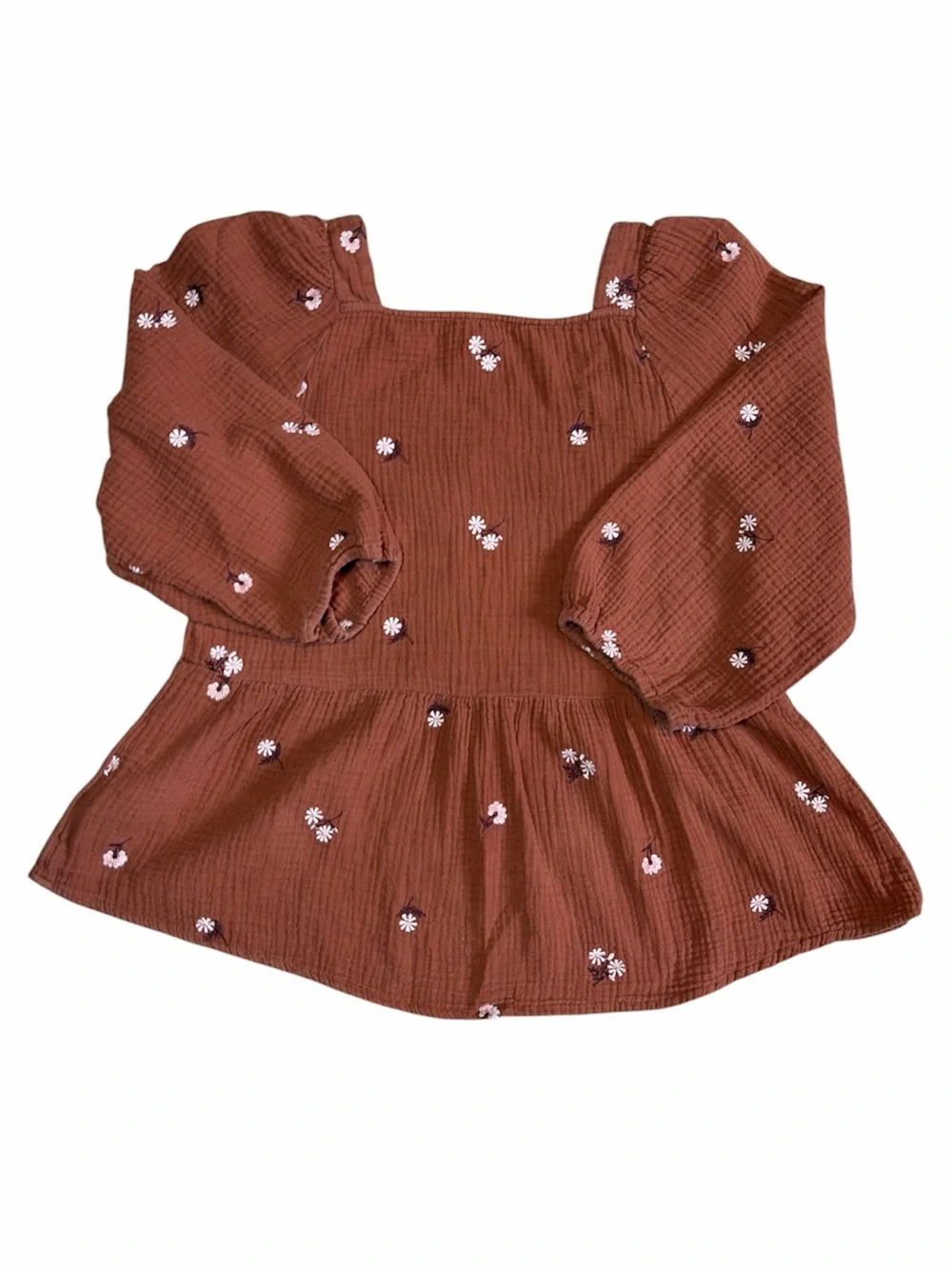 Madewell Embroidered Gauze Peplum Blouse Medium Brown Floral Square Neck - Picture 4 of 8